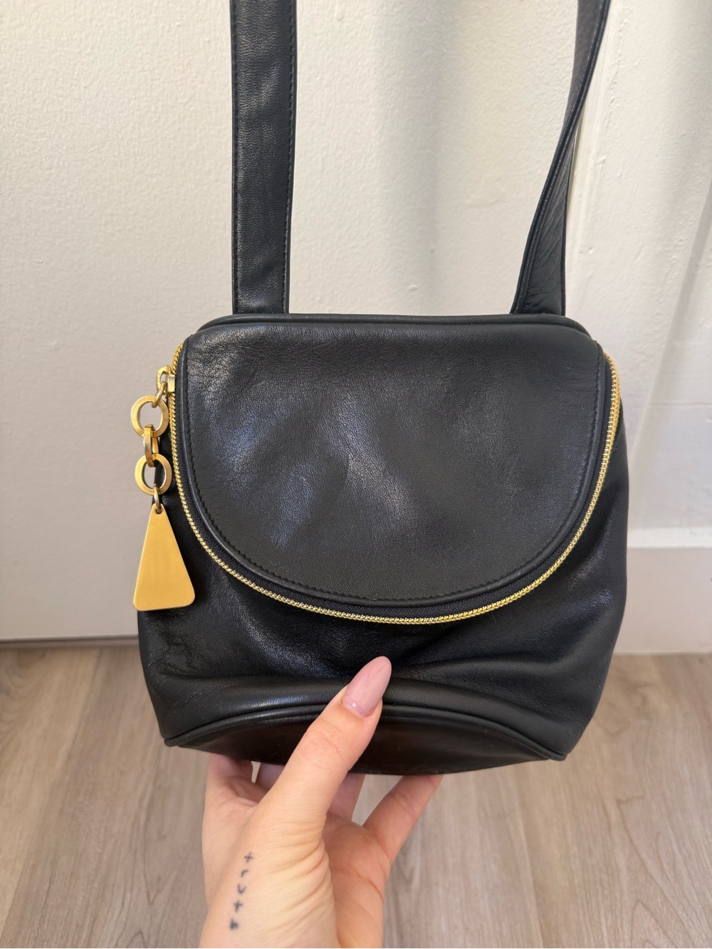 Sharif Black Crossbody Bag with Gold Hardware